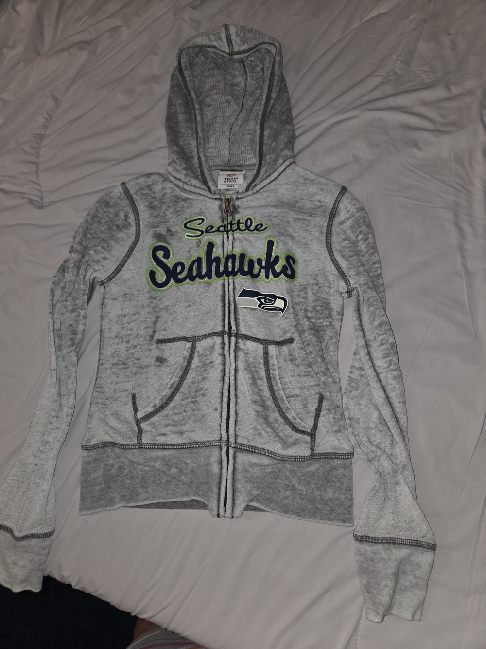 NFL Seattle Seahawks Gray Hooded Zip Jacket with Neon Green Script